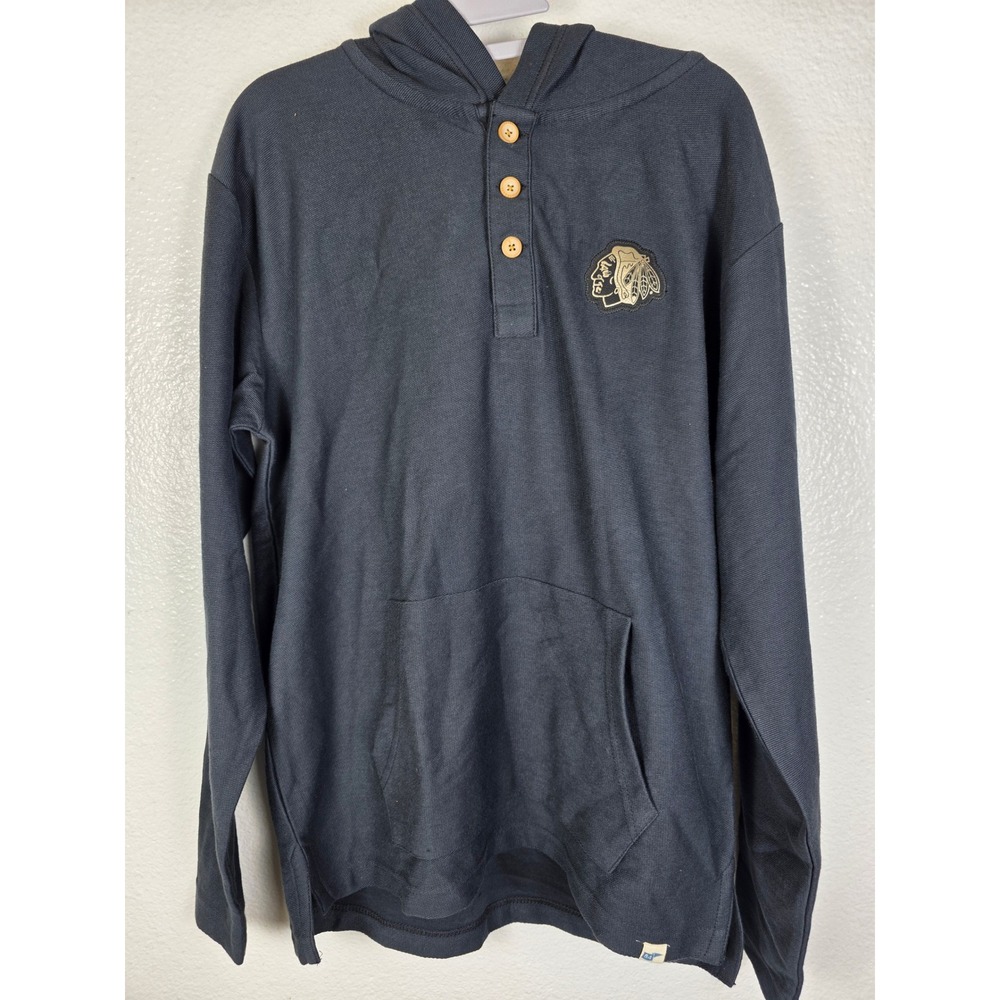 Blue 84 Chicago Blackhawks NHL Henley Hoodie Mens Small Black Long Sleeve Shirt - Picture 1 of 6